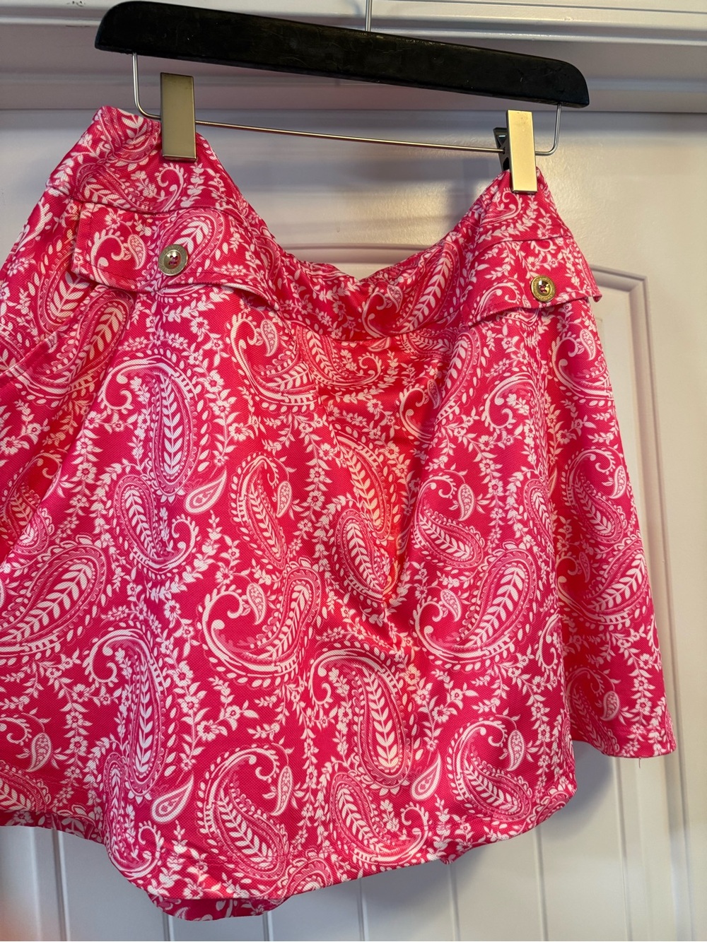 Pink Paisley A-Line Skort with Front Button Detail